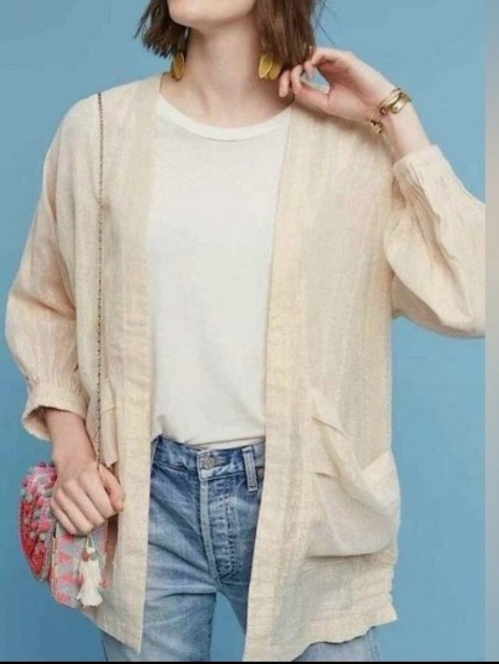 Oversized Anthropologie Hei Hei metallic gold Daybreak Kimono cardigan XS/Small